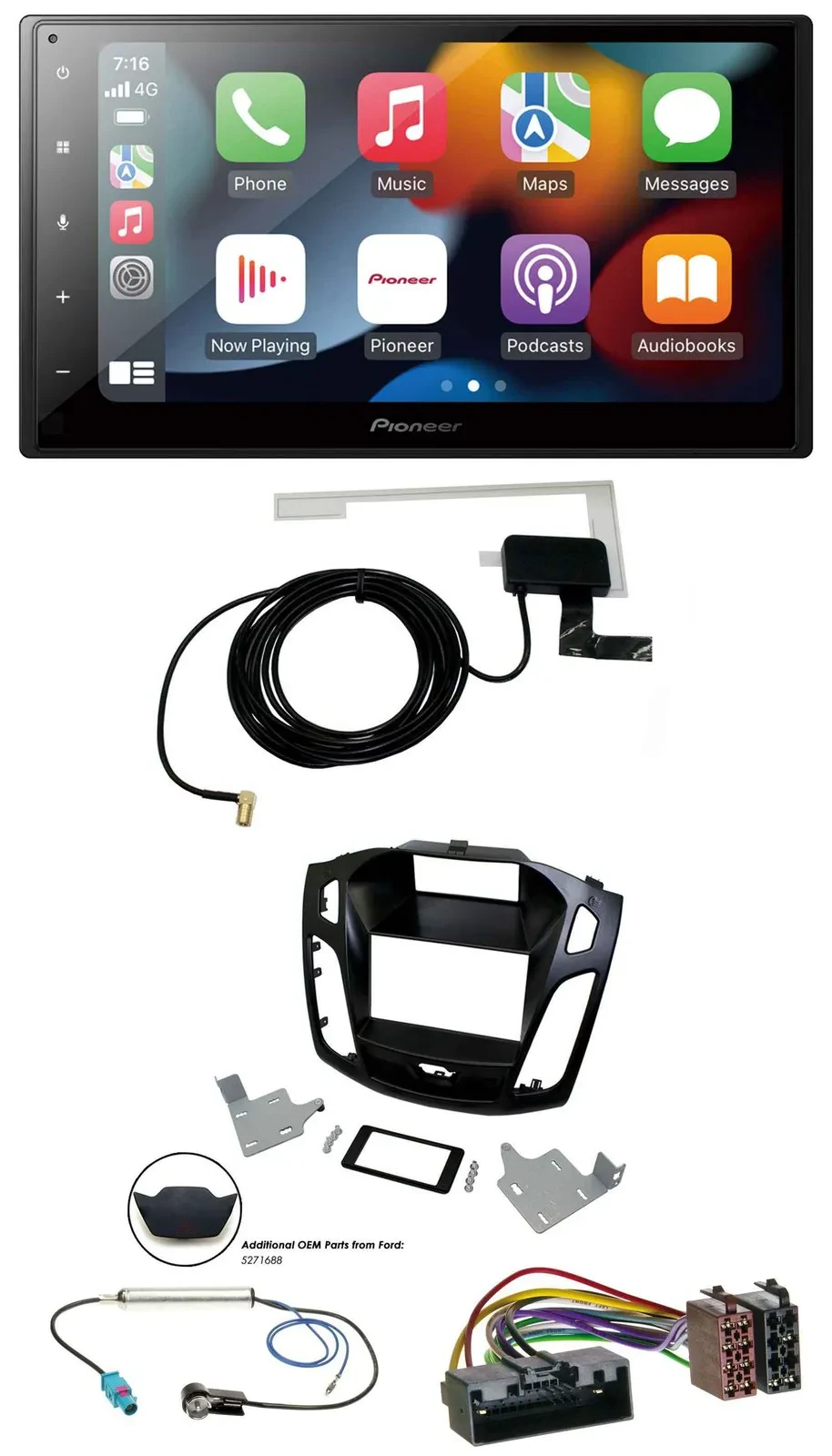 Pioneer MP3 USB Bluetooth DAB 2DIN Autoradio für Ford Focus 2014-2018 schwarz