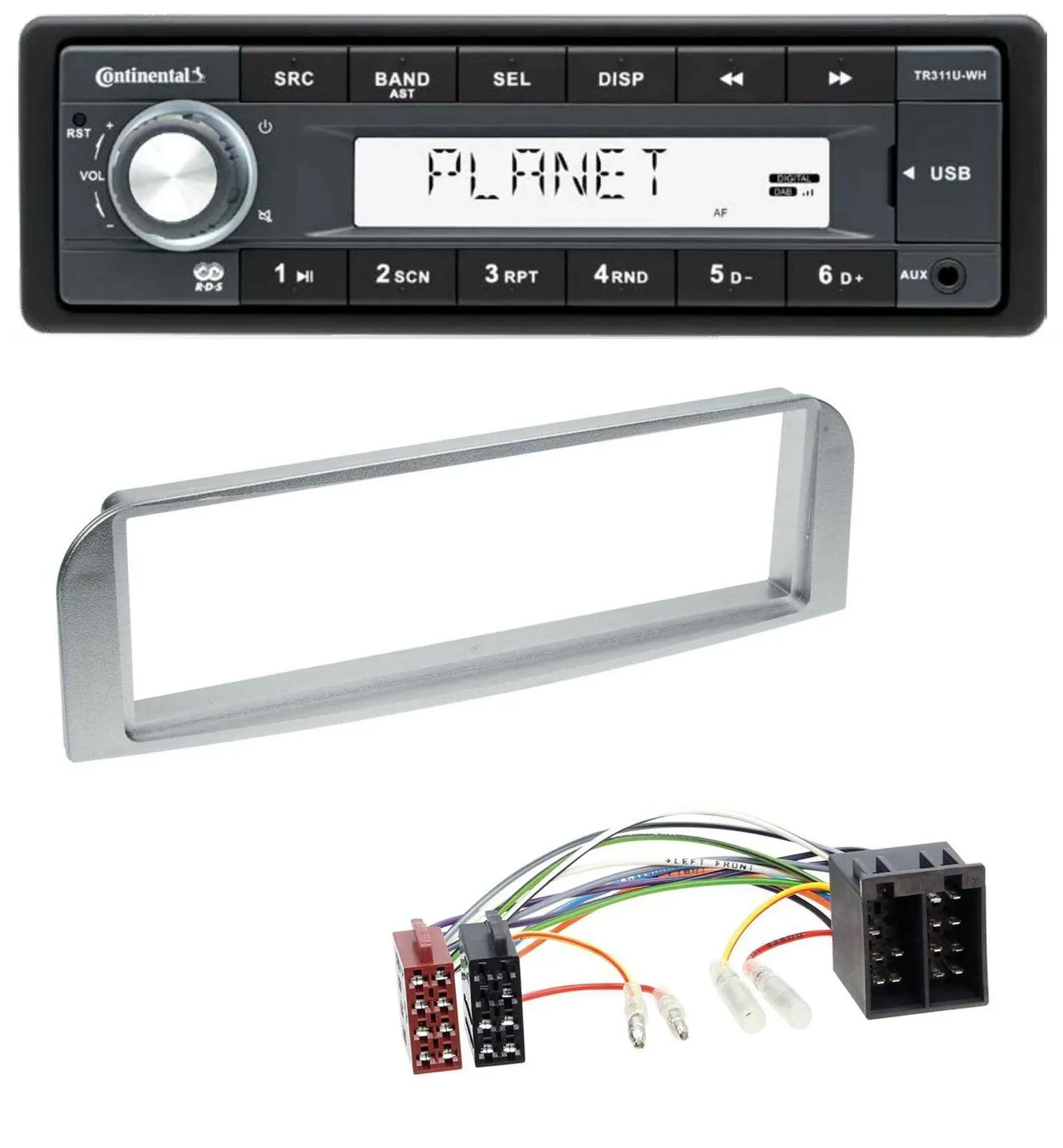 Continental USB MP3 AUX 1DIN Autoradio für Alfa Romeo 147, GT - silbergrau