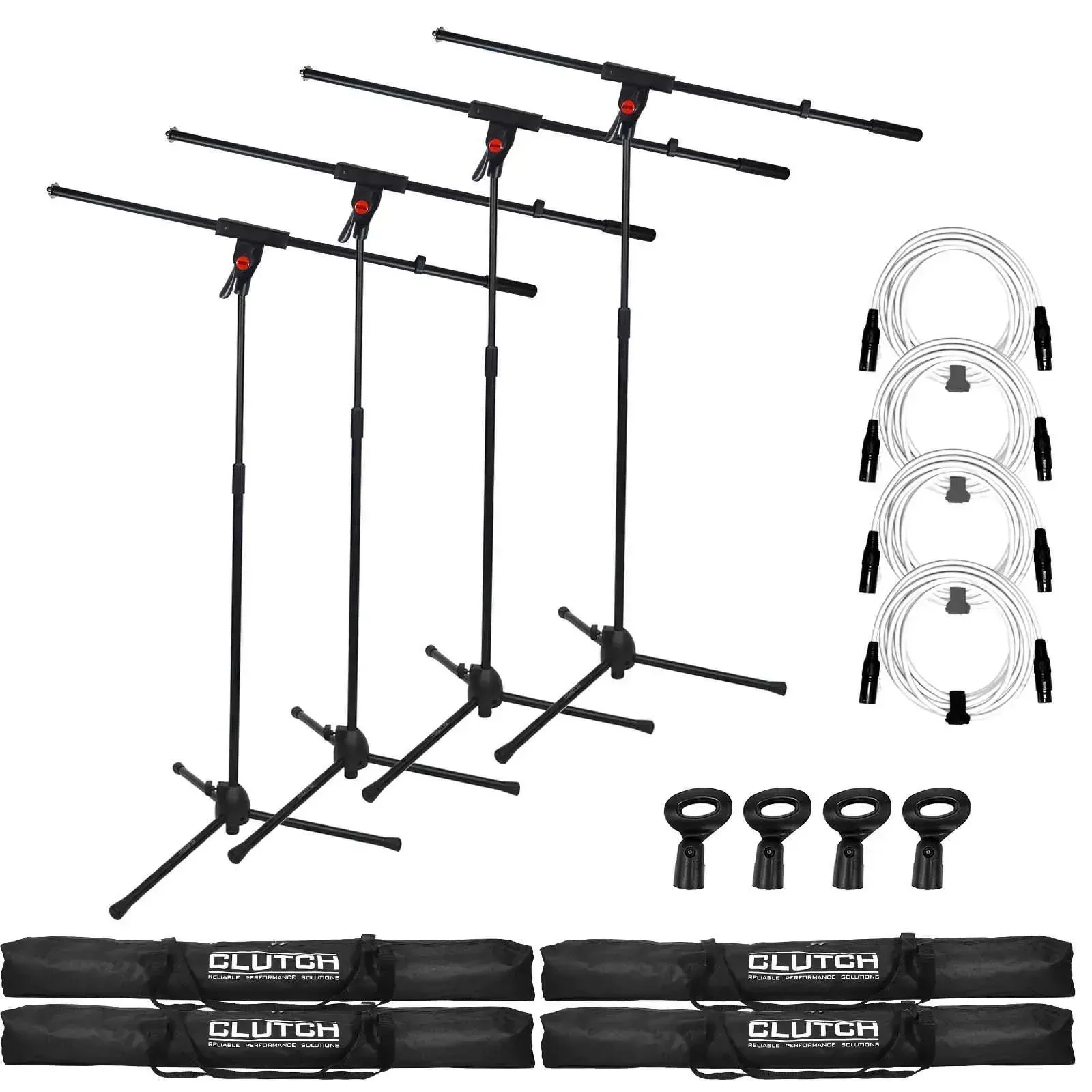 Стойка для микрофона Clutch CLMB100PK-4WHITE (набор, 4 шт.), журавль, с XLR-кабелями (белые), клипсами и чехлами