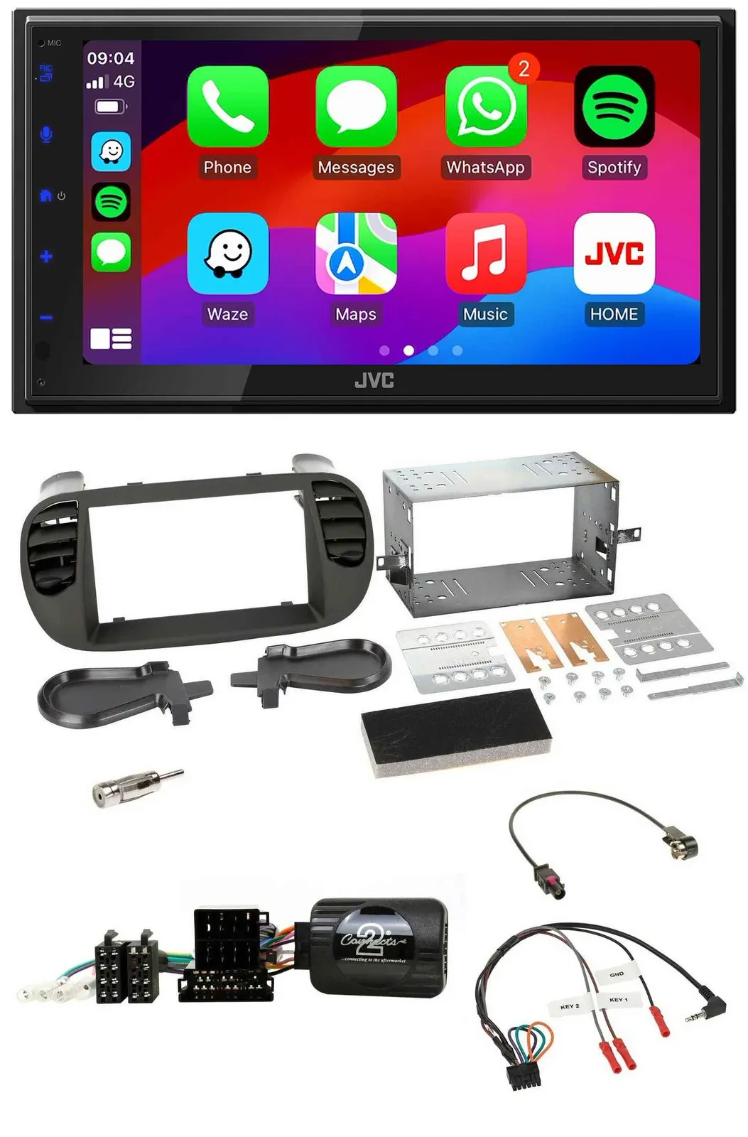 JVC Bluetooth USB Lenkrad 2DIN DAB Autoradio für Fiat 500 08-15 soft touch