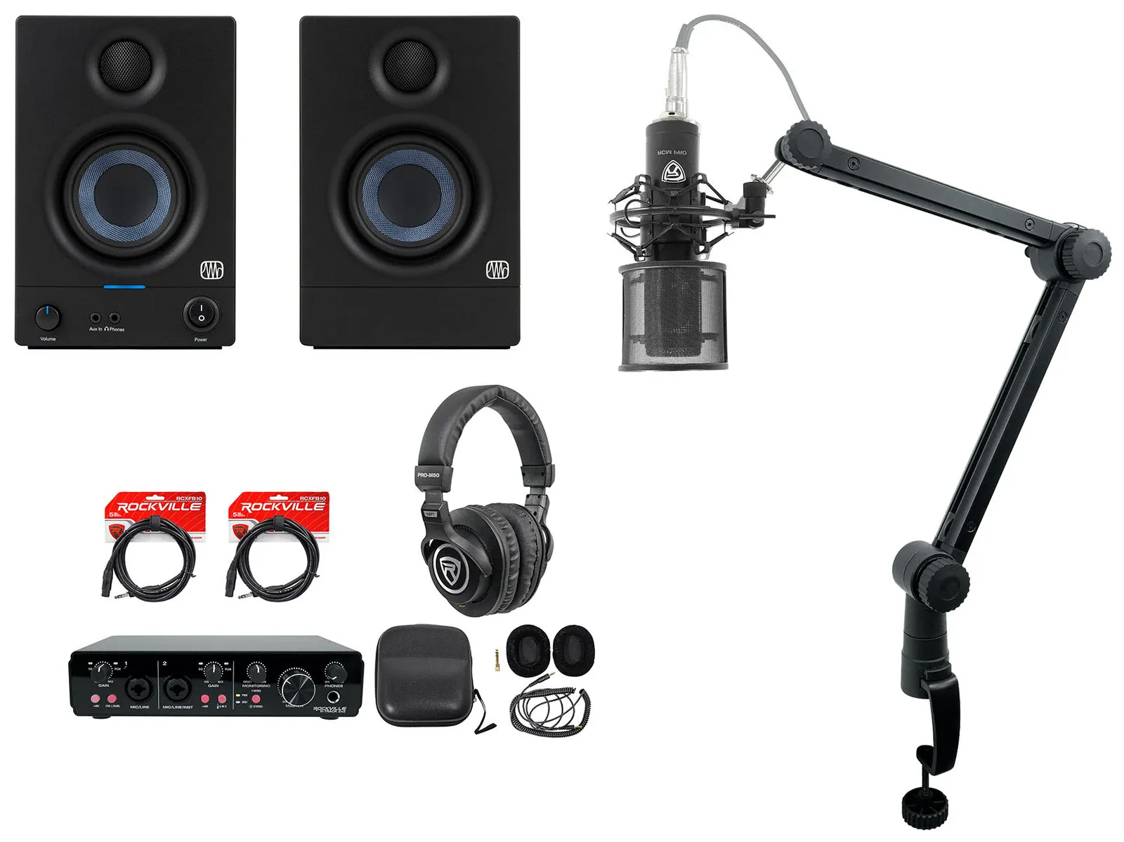 Студийные мониторы PreSonus Eris 3.5 2nd Gen 3.5" (набор, пара) с микрофоном, наушниками и микрофонным держателем