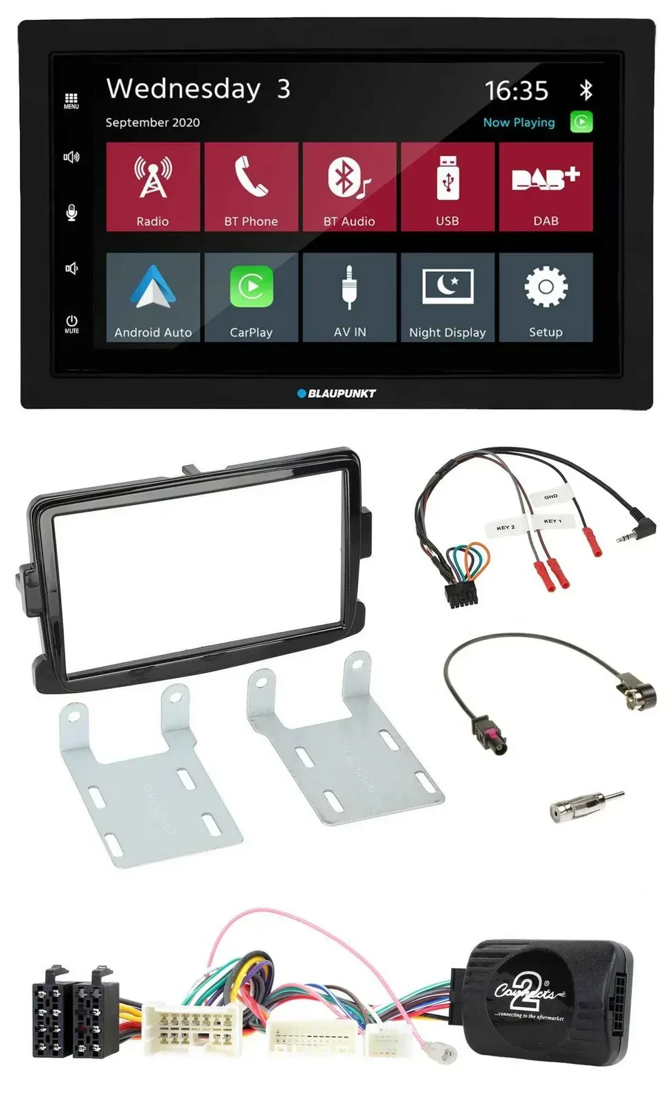 Blaupunkt DAB Bluetooth USB Lenkrad 2DIN Autoradio für Dacia Sandero ab 13 piano