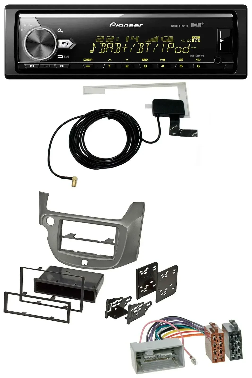 Автомагнитола для Honda Jazz (с 2009) Pioneer Bluetooth, DAB, USB, MP3 серебристая