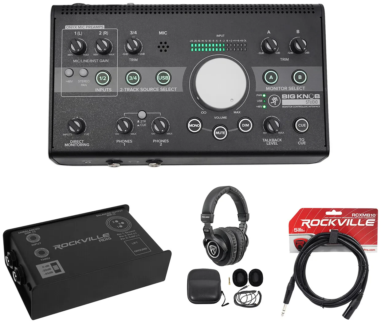 Mackie Big Knob Studio + Plus 4x3 Monitor Controller Interface+DI Box+Headphones