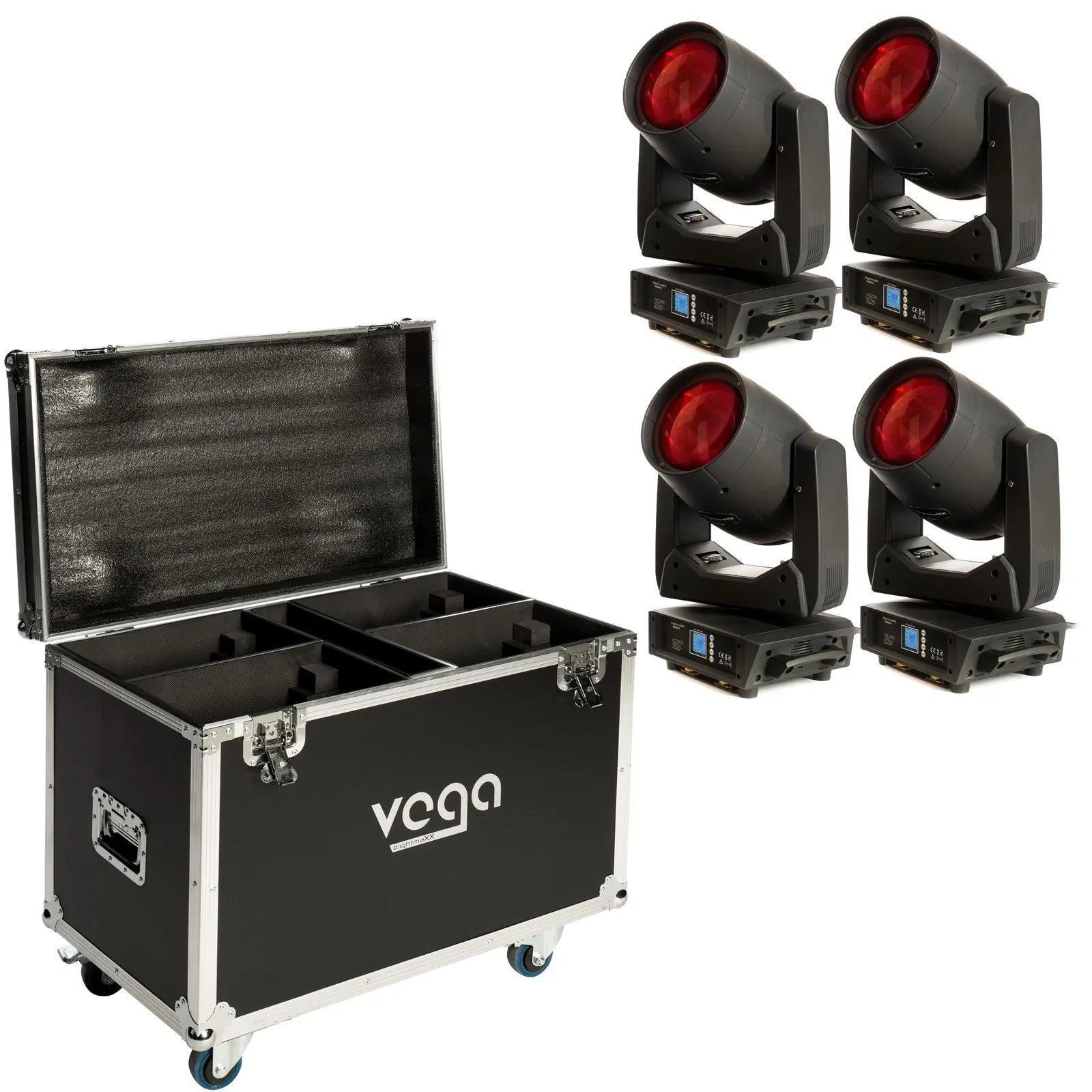 Движущаяся голова lightmaXX 100W (набор, 4 шт.) с туровым кейсом, электронным диммером, призмой и фрост-фильтром