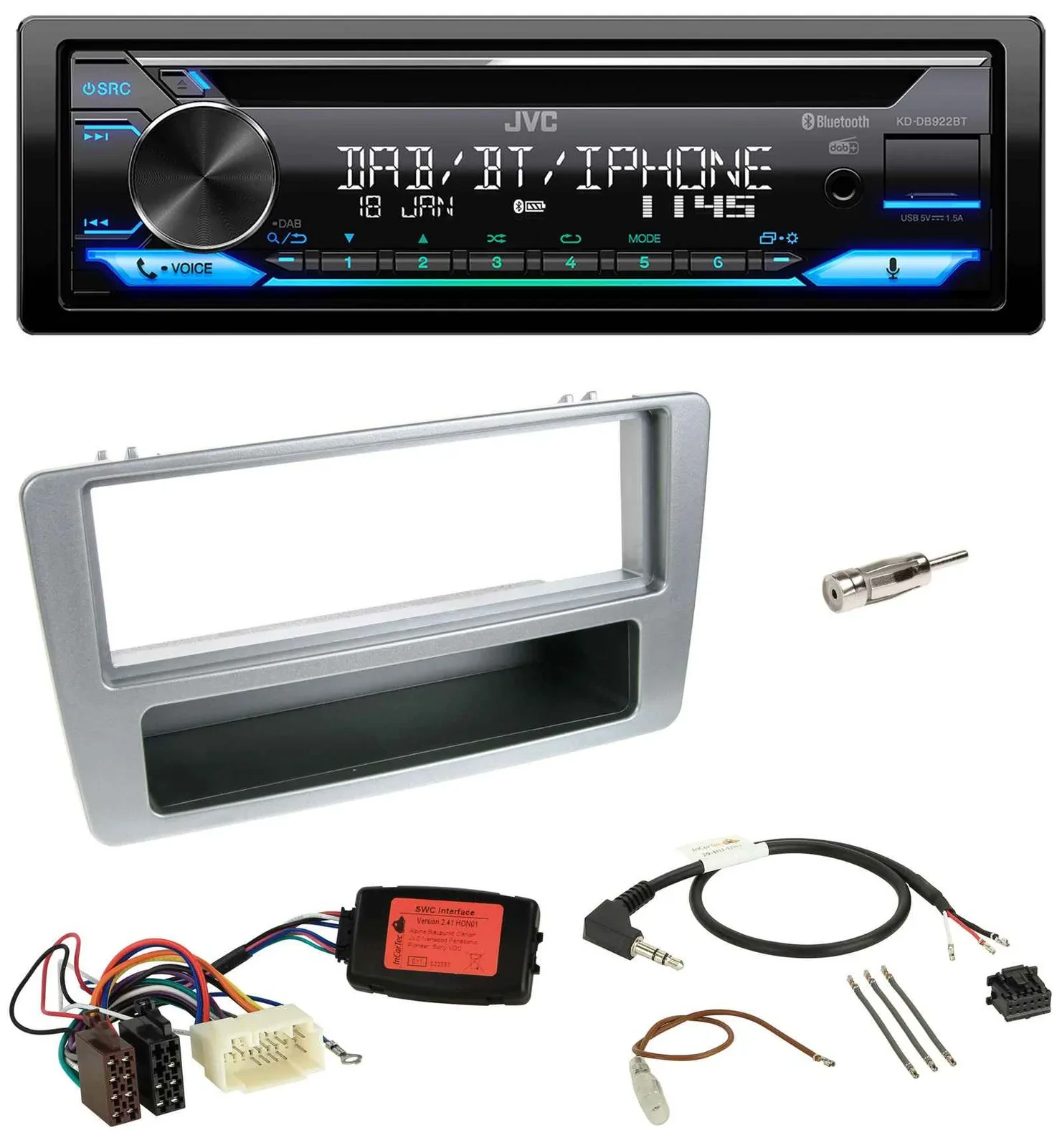 JVC Bluetooth Lenkrad USB DAB CD Autoradio für Honda Civic 2001-2003 silber