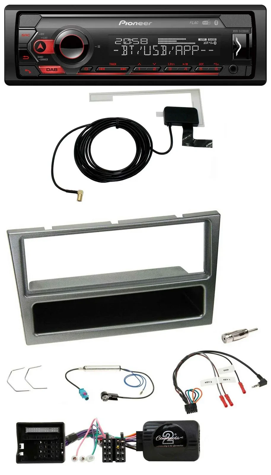 Pioneer DAB USB Lenkrad Bluetooth Autoradio für Opel Corsa C 04-06 aluminium