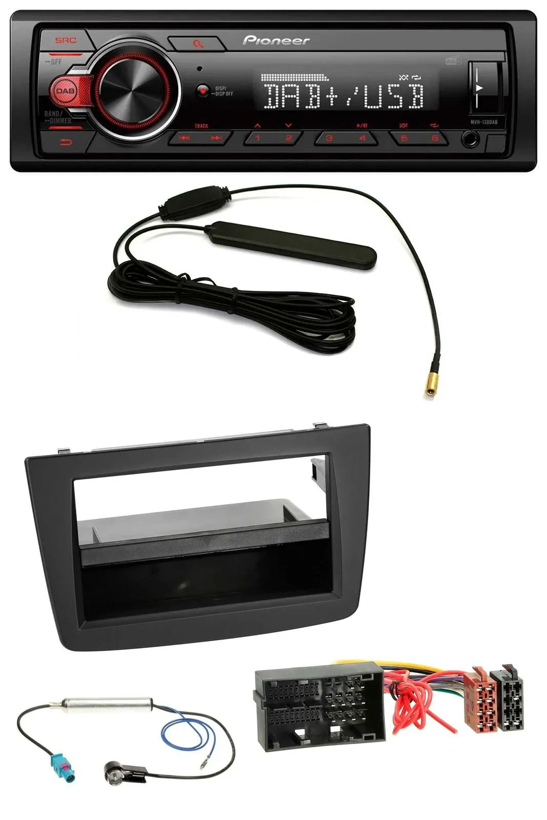 Автомагнитола для Alfa Romeo Mito Pioneer 1-DIN, DAB, MP3, USB, AUX, черная