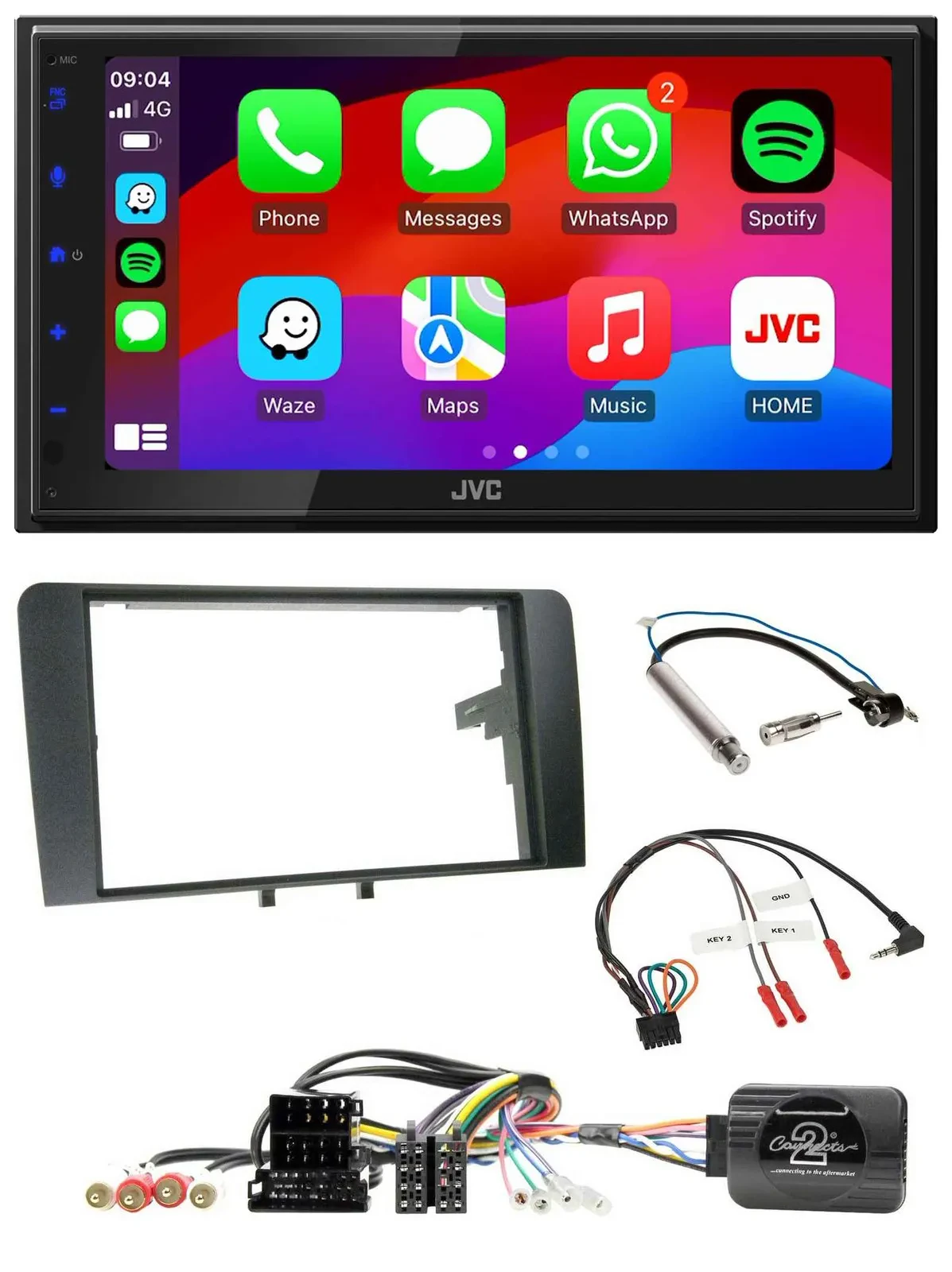 JVC Bluetooth 2DIN Lenkrad DAB USB Autoradio für Audi A3 Symphony ISO 8P 2003-20
