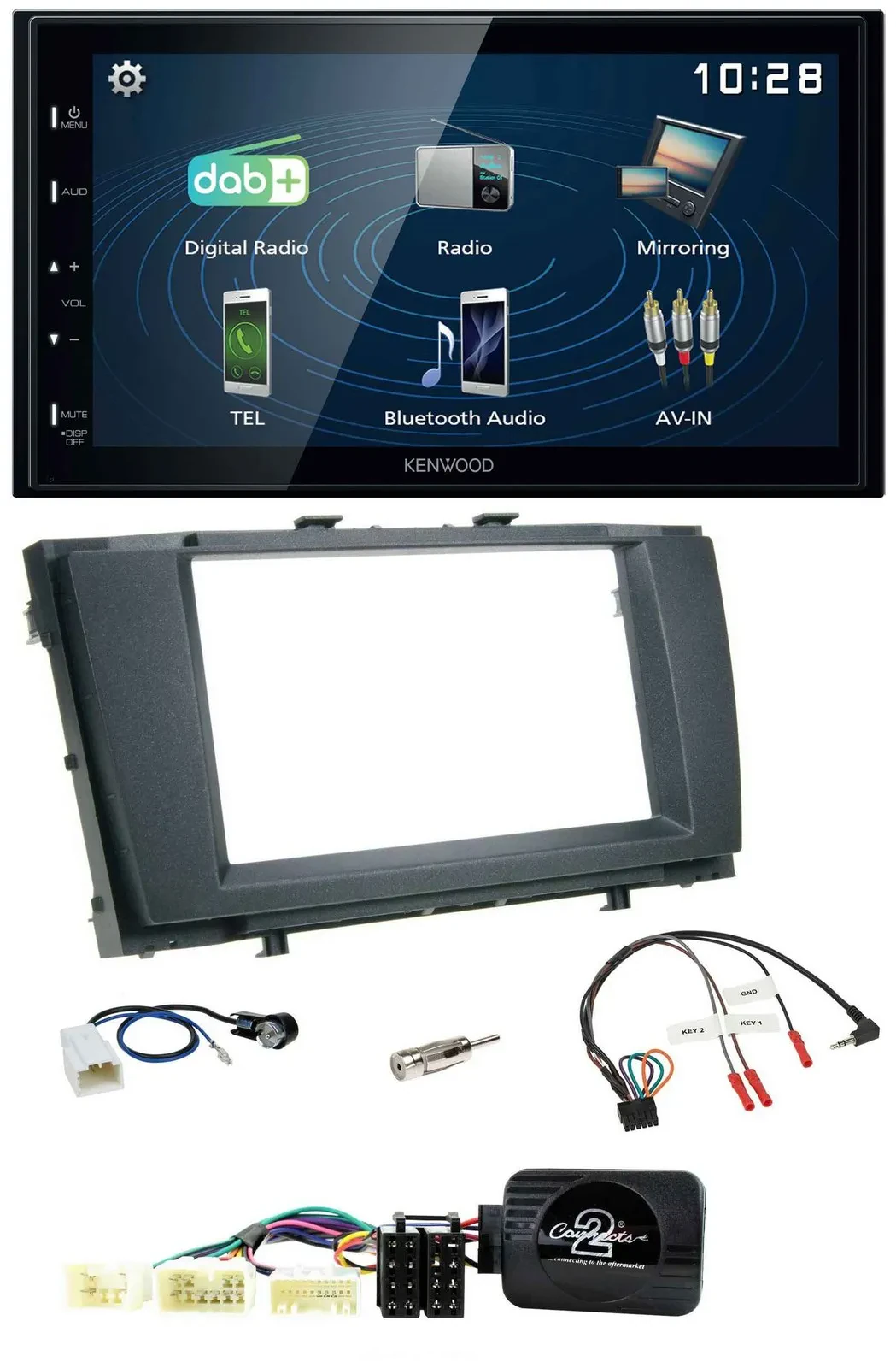 Автомагнитола Kenwood 2-DIN, Bluetooth, USB, DAB, совместим с кнопками на руле, для Toyota Avensis 2009–2011