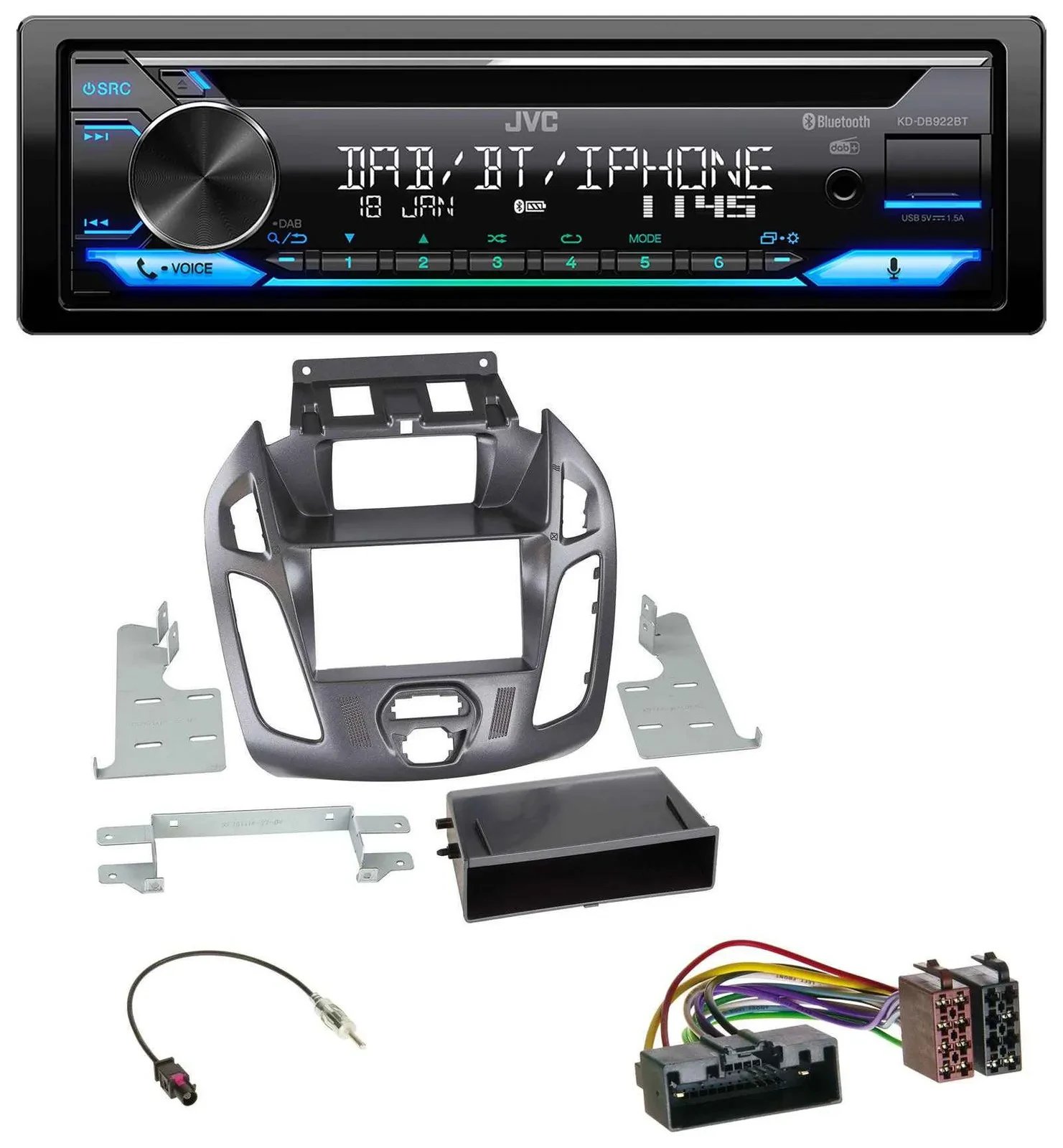 Автомагнитола JVC Bluetooth USB DAB CD MP3 для Ford Transit Connect (2012–2018)
