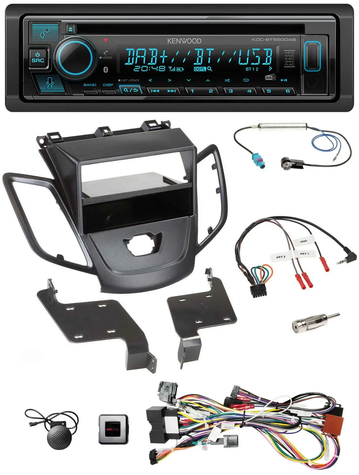 Kenwood Bluetooth DAB CD Lenkrad USB Autoradio für Ford Fiesta 08-10 ohne Displa