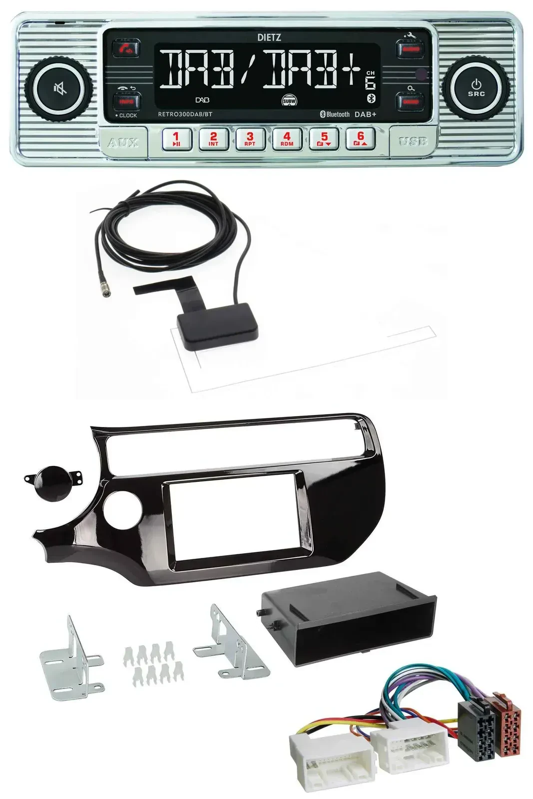 Dietz Bluetooth USB MP3 DAB Autoradio für Kia Rio UB ab 2015 piano-schwarz