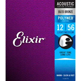 Струны для акустической гитары Elixir 11075 PolyWeb Light-Medium 12-56 бронза 80/20
