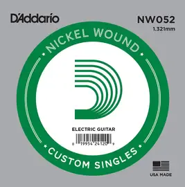 Струна для электрогитары D'Addario NW052 XL Nickel Wound Singles, сталь никелированная, калибр 52