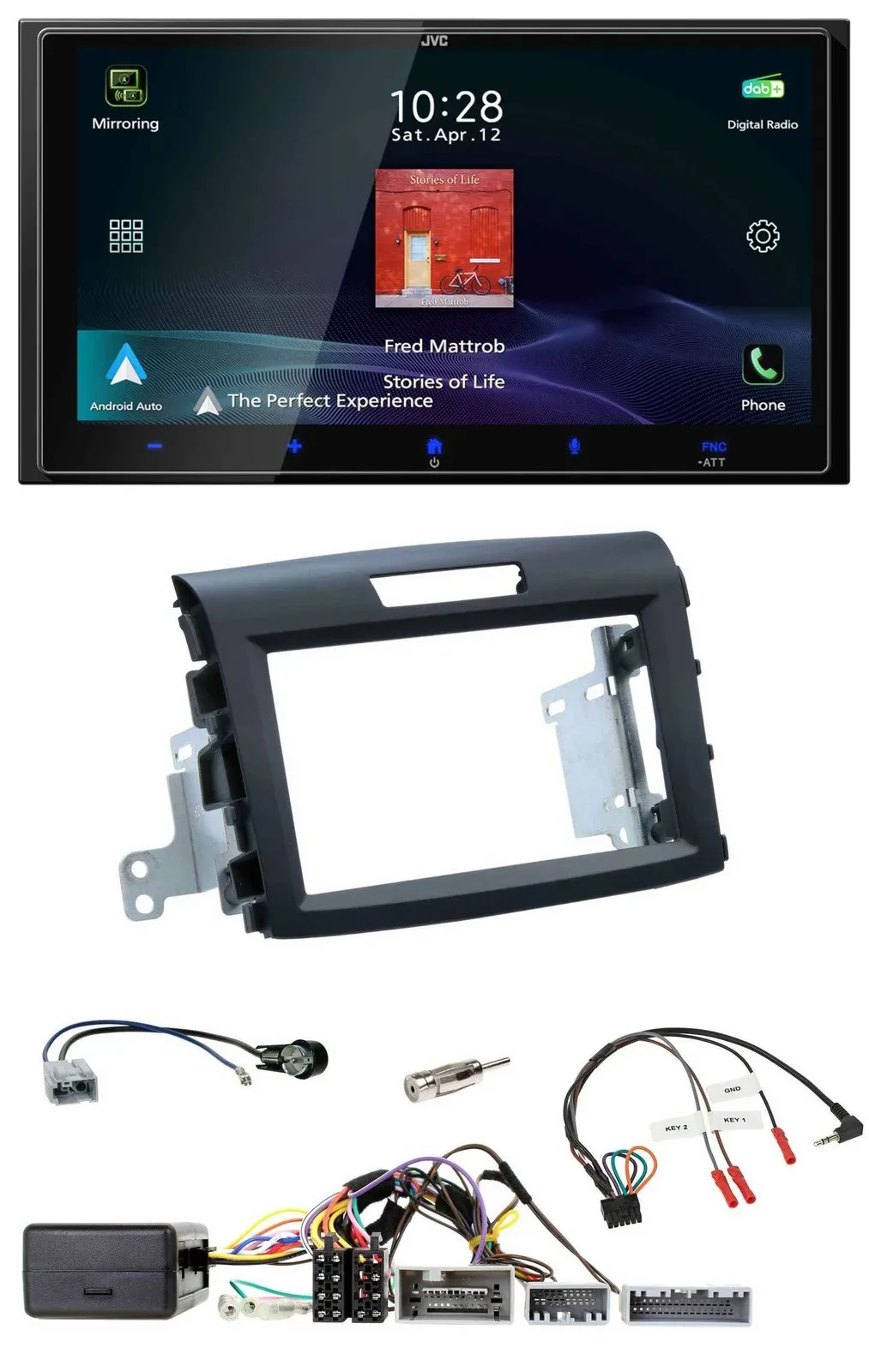JVC USB Bluetooth 2DIN DAB Lenkrad Autoradio für Honda CR-V FR5/FR6 ab 2013 schw