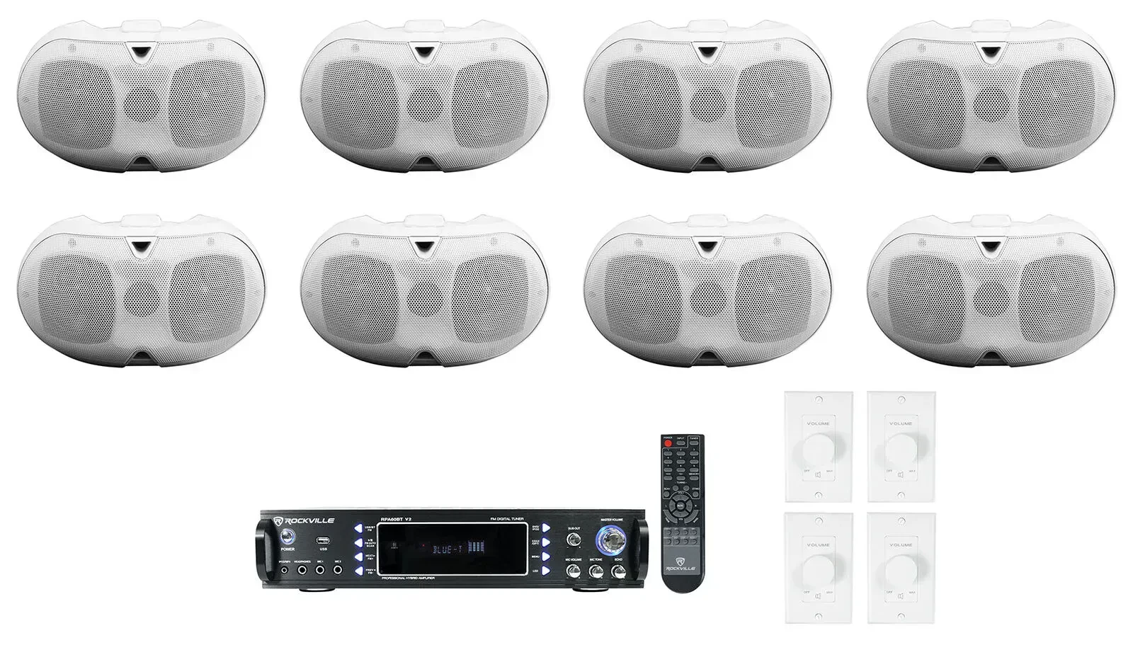 Настенная акустика Rockville D4-16 White с усилителем (8 штук)