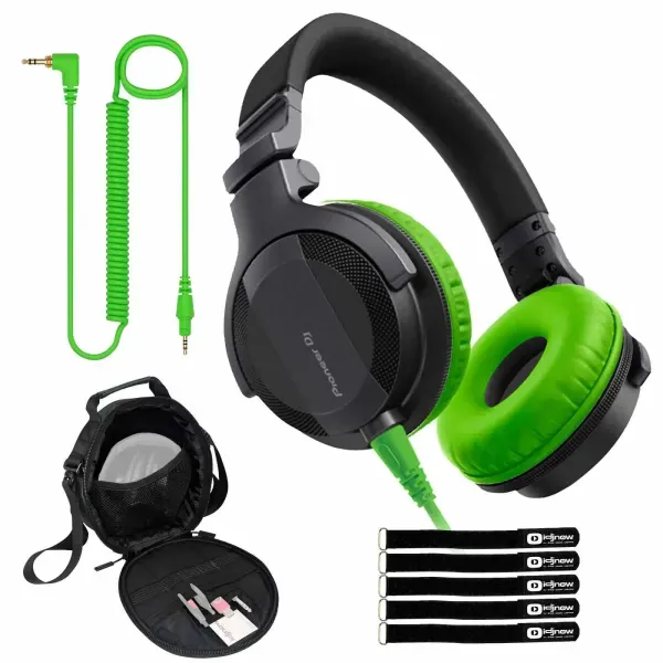 Pioneer HDJ-CUE1 High Bass Mixing Wired DJ Headphones w Green Ear Pads & Case