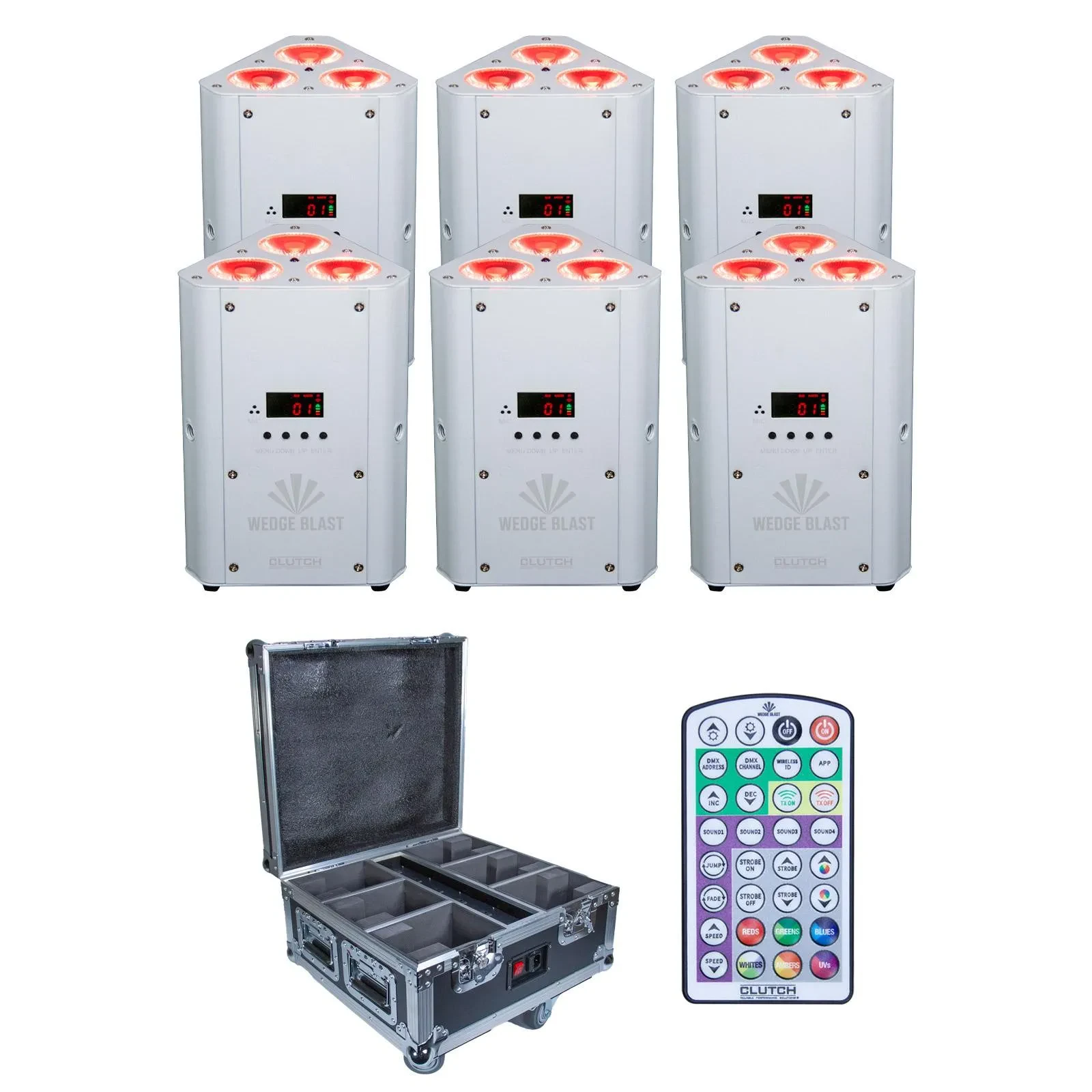 Прожектор для DJ Clutch LED, аккумуляторный, DMX, IR, треугольный, белый (набор, 6 шт.) с кейсом