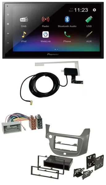 Pioneer DAB MP3 Bluetooth 2DIN USB Autoradio für Honda Jazz ab 09 silber