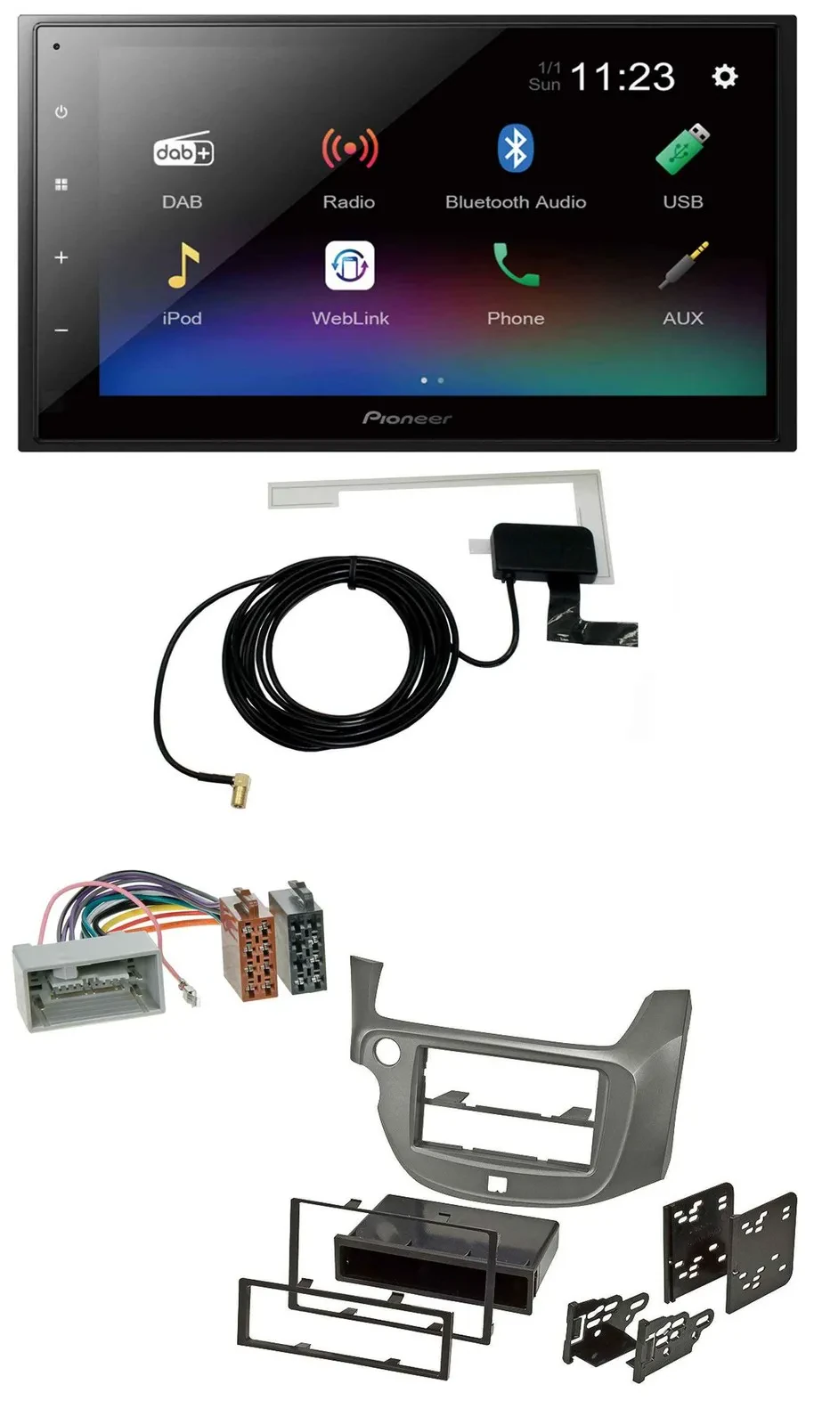 Автомагнитола для Honda Jazz (с 2009) Pioneer 2-DIN DAB Bluetooth USB, серебристая