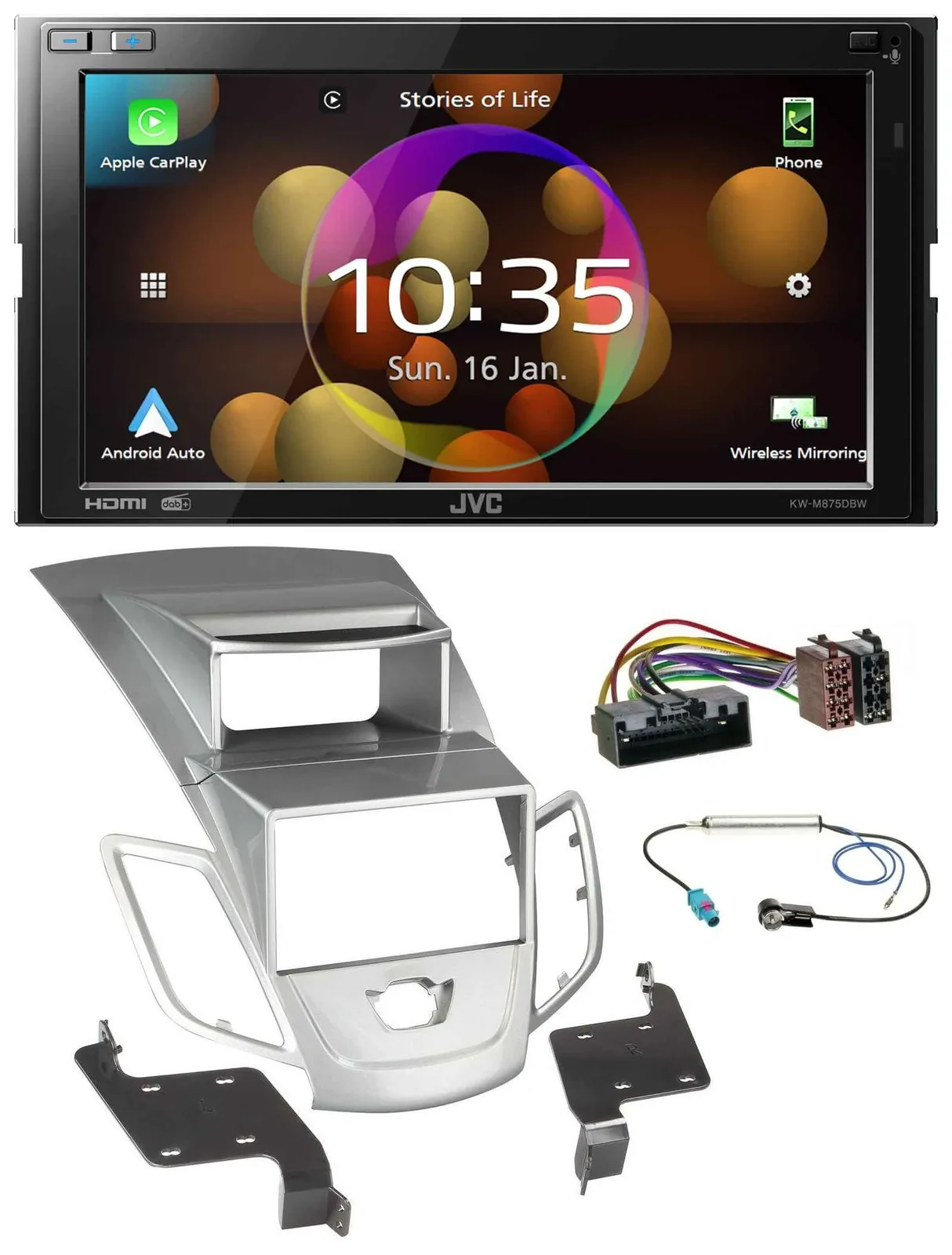 JVC DAB MP3 2DIN Bluetooth USB Autoradio für Ford Fiesta 2010-17 Display silber