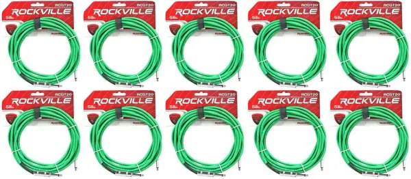 Инструментальный кабель Rockville RCGT20G Green 6.1 м (10 штук)