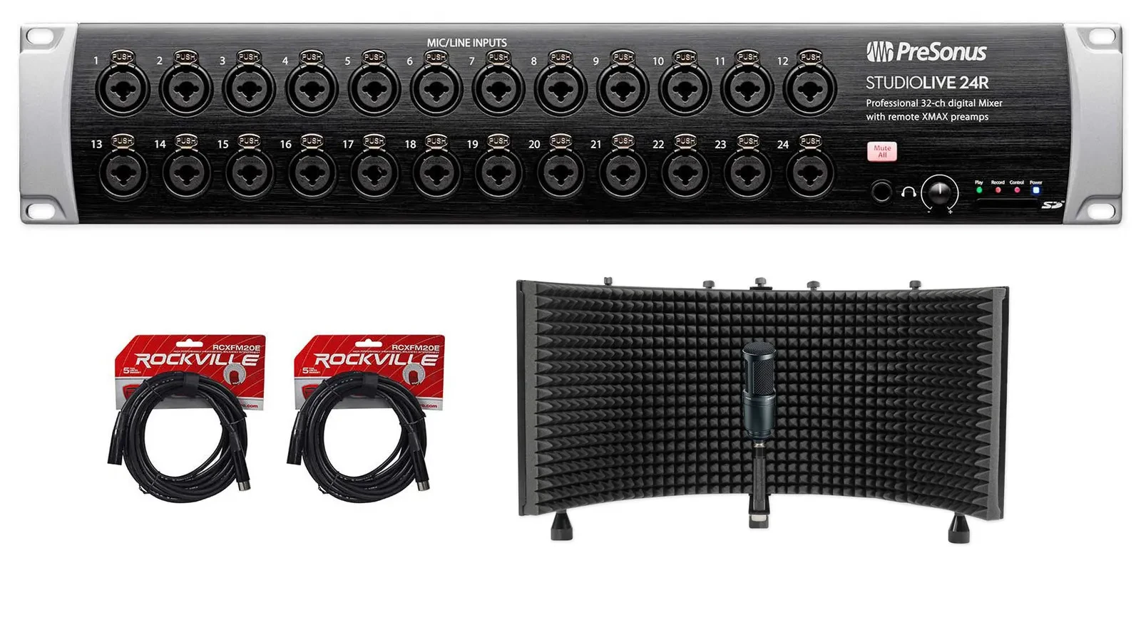 PRESONUS Studiolive 24R Digital Rack Mount Mixer+Audio Technica Mic+Foam+Cables