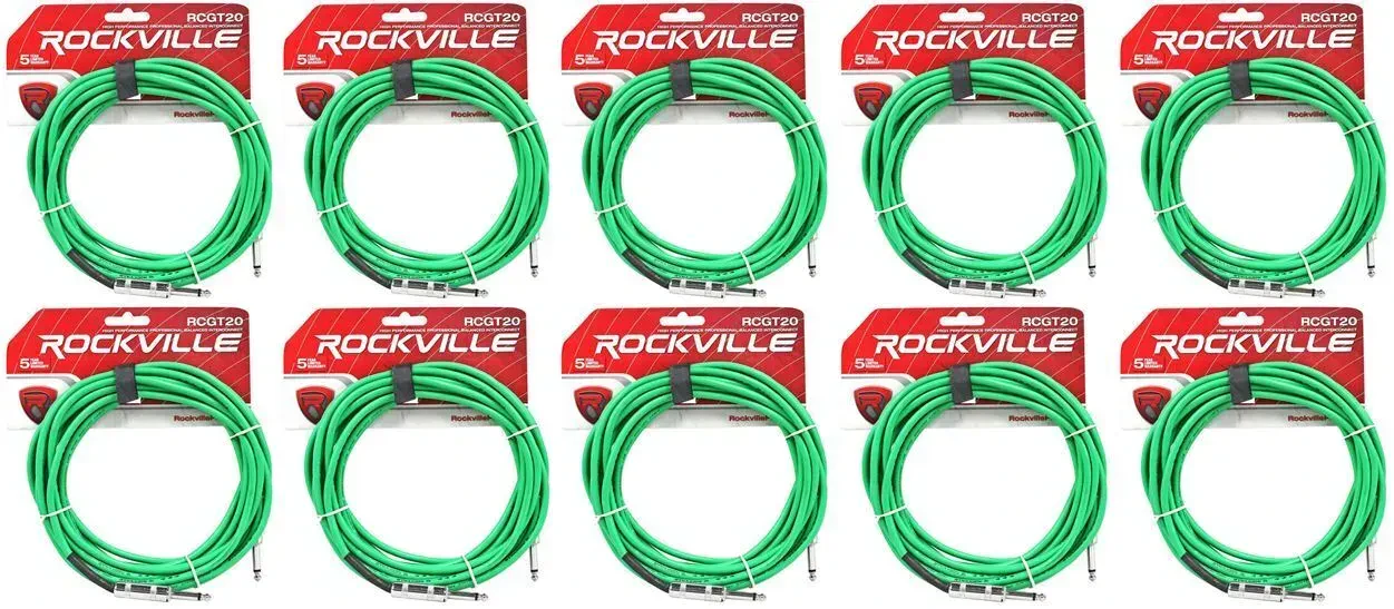 Инструментальный кабель Rockville RCGT20G Green 6.1 м (10 штук)