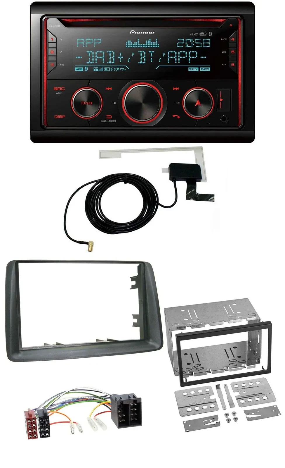 Pioneer 2DIN MP3 DAB USB CD Bluetooth Autoradio für Fiat Panda 2003-2012 grau