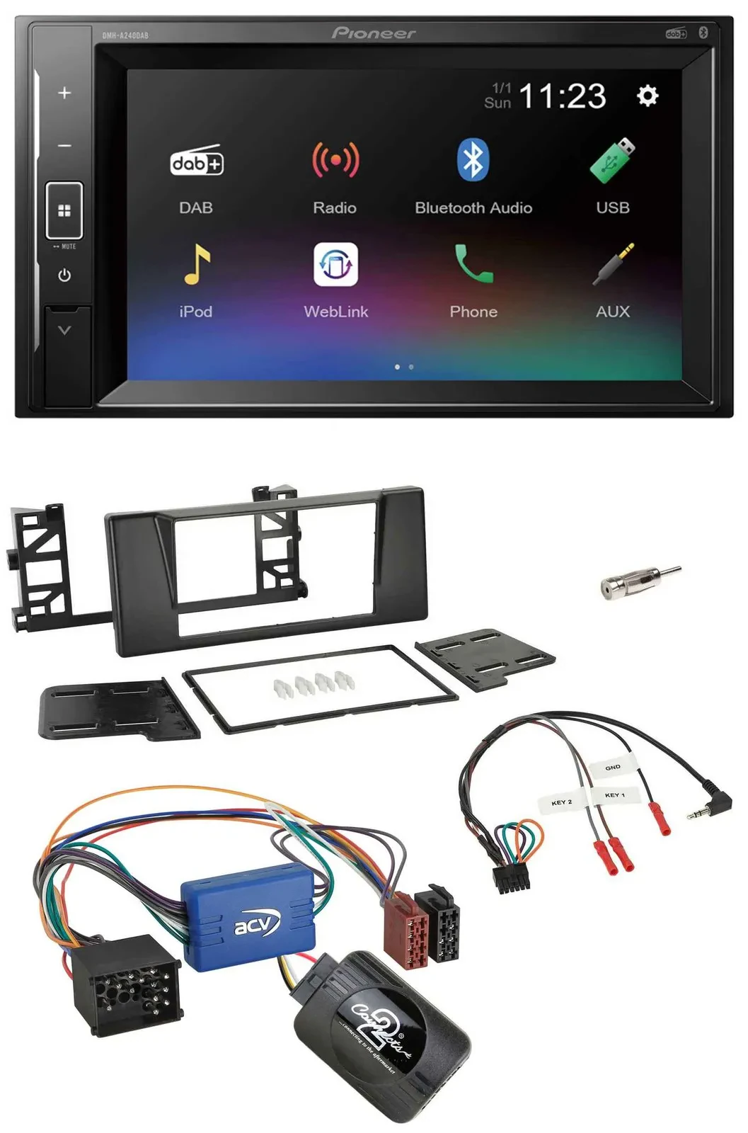 Pioneer DAB Lenkrad 2DIN Bluetooth USB Autoradio für BMW 5er E39 96-04 Aktivsyst
