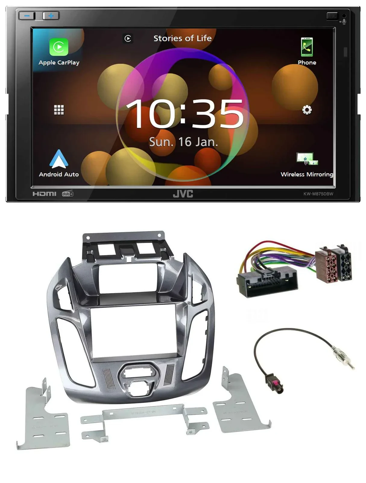 JVC DAB MP3 2DIN Bluetooth USB Autoradio für Ford Transit Connect mit Display 12