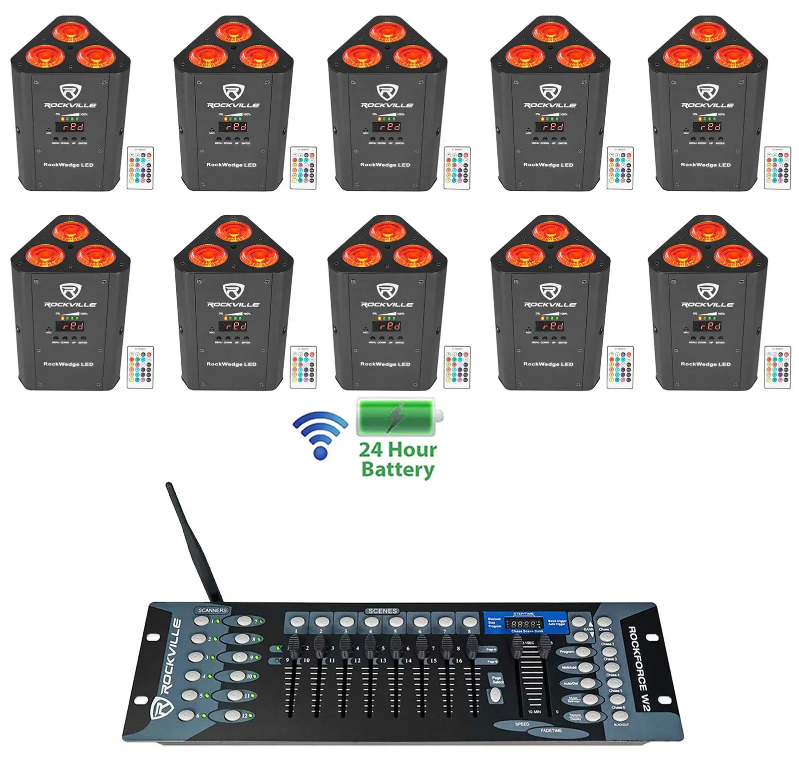 Светодиодный прибор Rockville RockWedge LED с DMX-контроллером (10 штук)