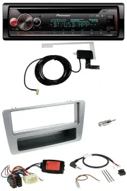 Автомагнитола для Honda Civic 2001–2003 Pioneer DAB, CD, USB, Bluetooth, серебристая, поддержка управления на руле