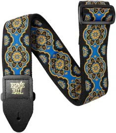 Ремень для гитары Ernie Ball P05634 Jacquard Blue Kaleidoscope, полипропилен, кожаные наконечники, синий