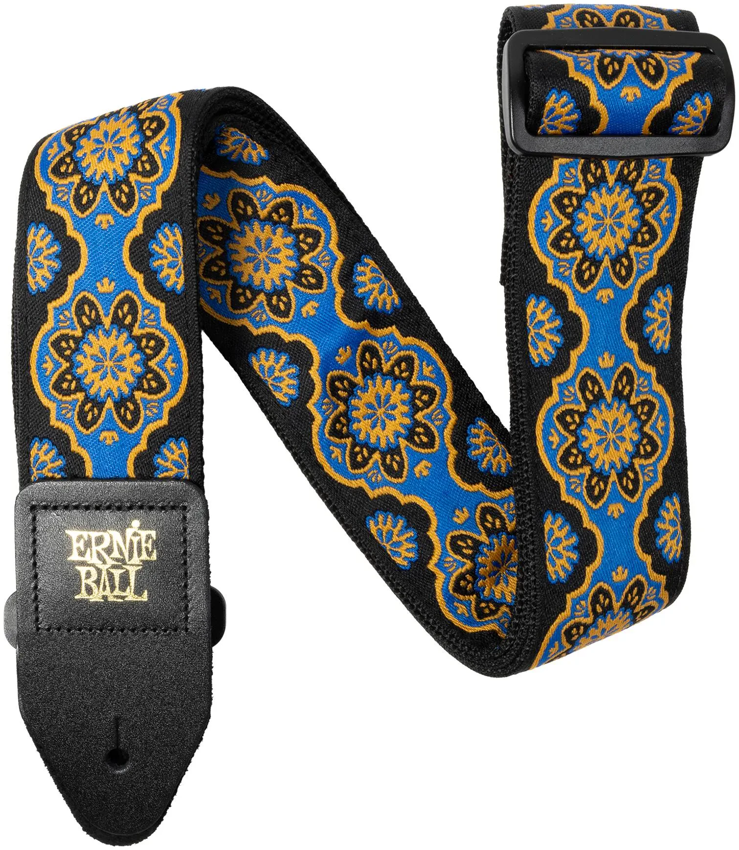 Ремень для гитары Ernie Ball P05634 Jacquard Blue Kaleidoscope, полипропилен, кожаные наконечники, синий
