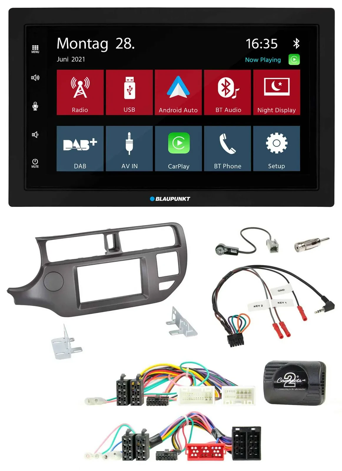 Blaupunkt Lenkrad Bluetooth DAB 2DIN USB Autoradio für Kia Rio 11-15 UB anthrazi