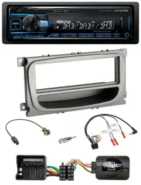 Alpine USB Bluetooth DAB Lenkrad Autoradio für Ford Mondeo S-Max ab 2007 silber