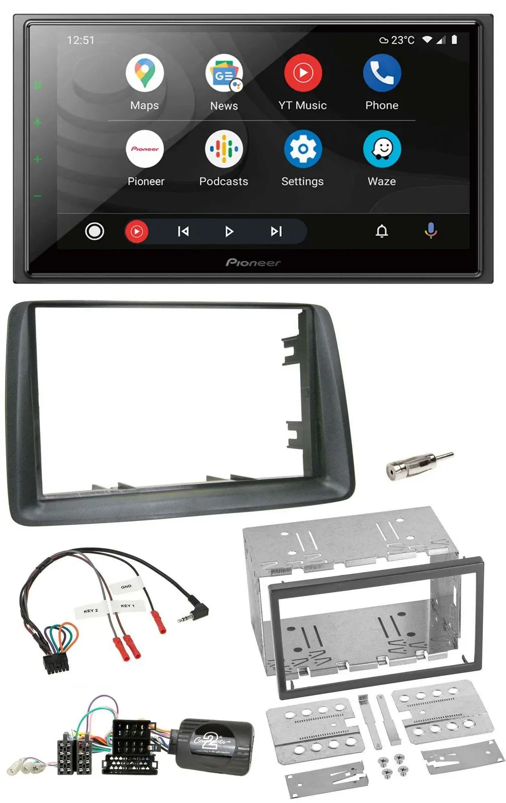Автомагнитола Pioneer 2-DIN, DAB, Bluetooth, USB, для Fiat Panda 2007–2012, серый