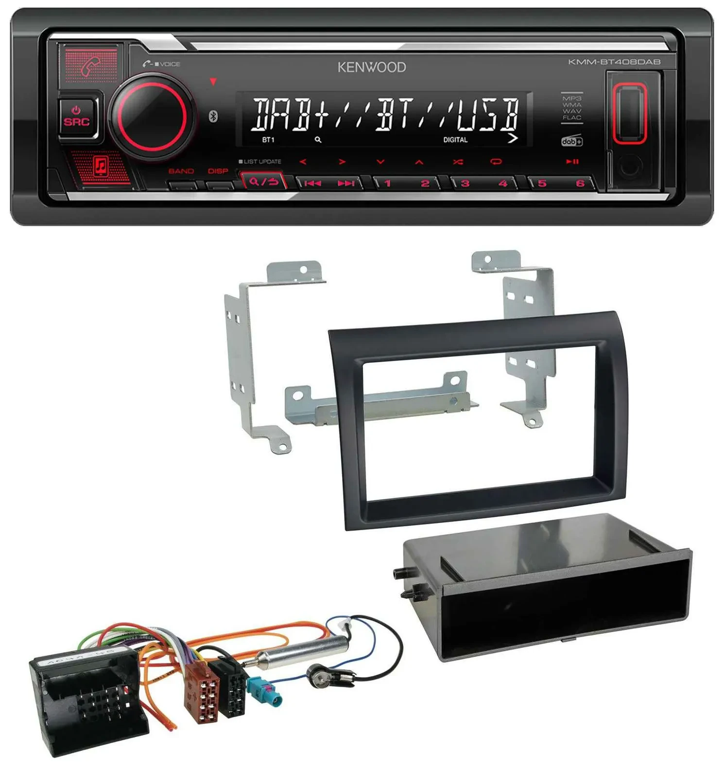 Автомагнитола для Citroen Jumper Kenwood Bluetooth, USB, DAB, MP3, Quadlock, 2006–2011, чёрная