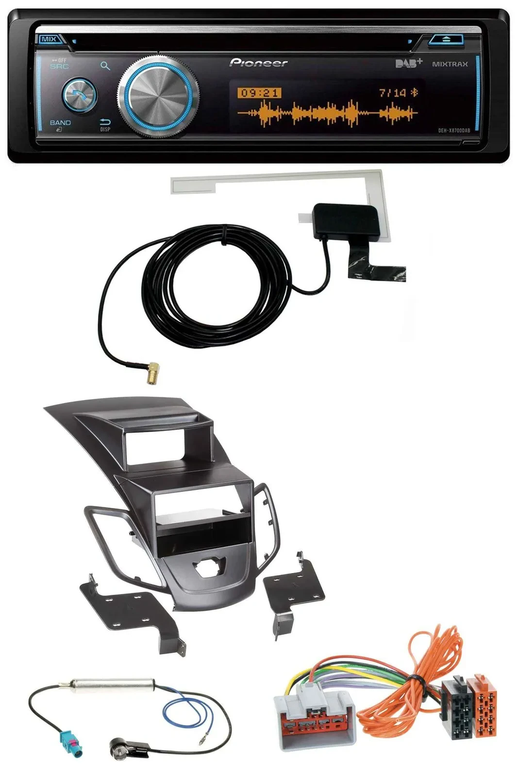 Автомагнитола Pioneer Bluetooth DAB MP3 USB CD для Ford Fiesta 2008–2010, черный