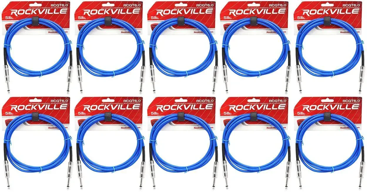 Инструментальный кабель Rockville RCGT6.0BL Blue 1.8 м (10 штук)