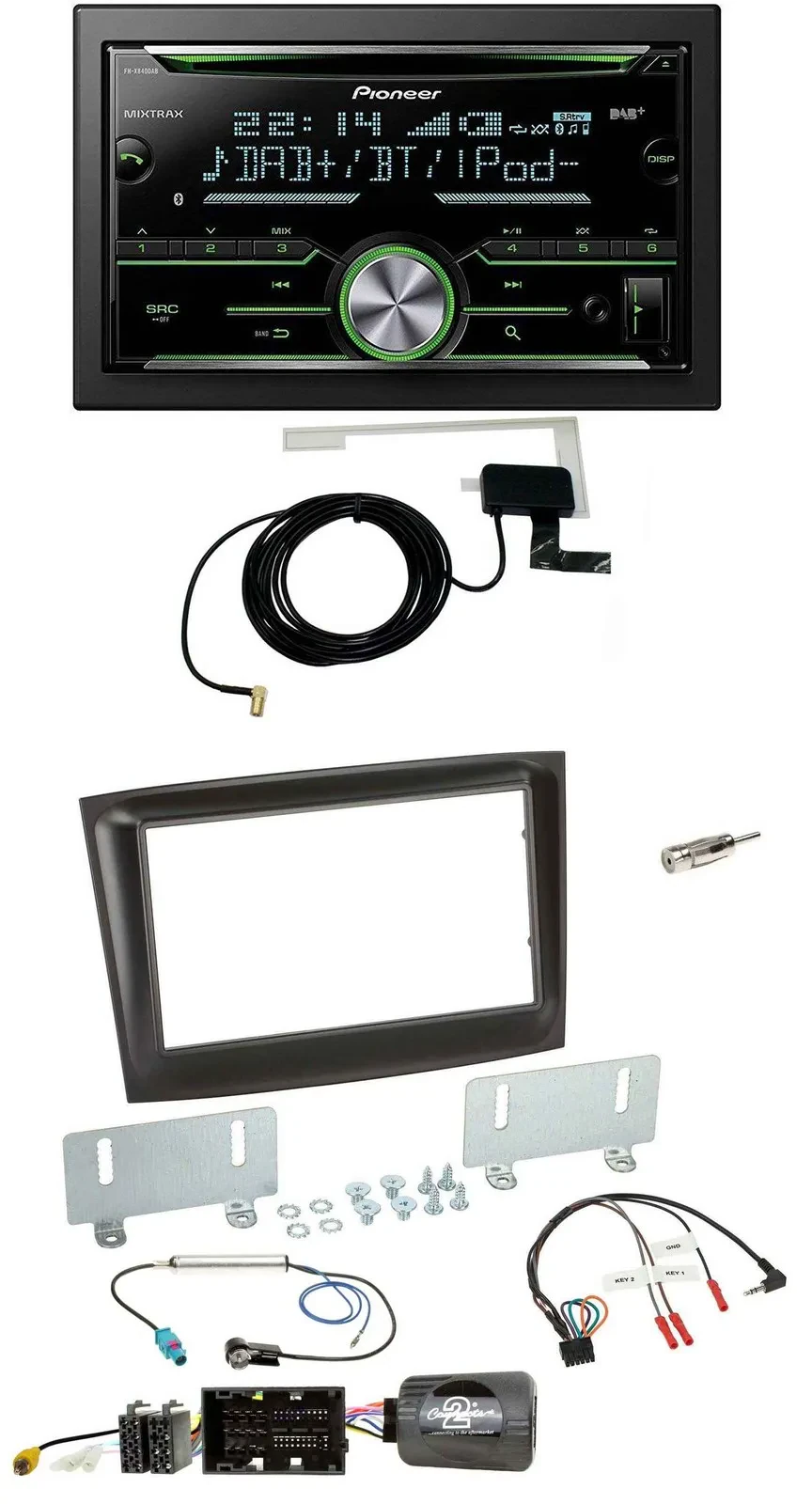 Pioneer CD USB Lenkrad Bluetooth 2DIN DAB Autoradio für Fiat Doblo ab 2015 schwa