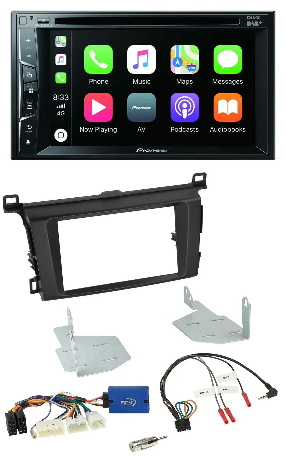 Автомагнитола Pioneer 2DIN USB DVD Bluetooth DAB для Toyota RAV4 (с 2013), с управлением на руле