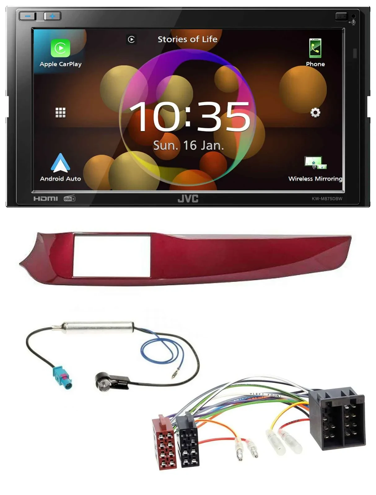 JVC DAB MP3 2DIN Bluetooth USB Autoradio für Alfa Giulietta 10-13 rot glänzend