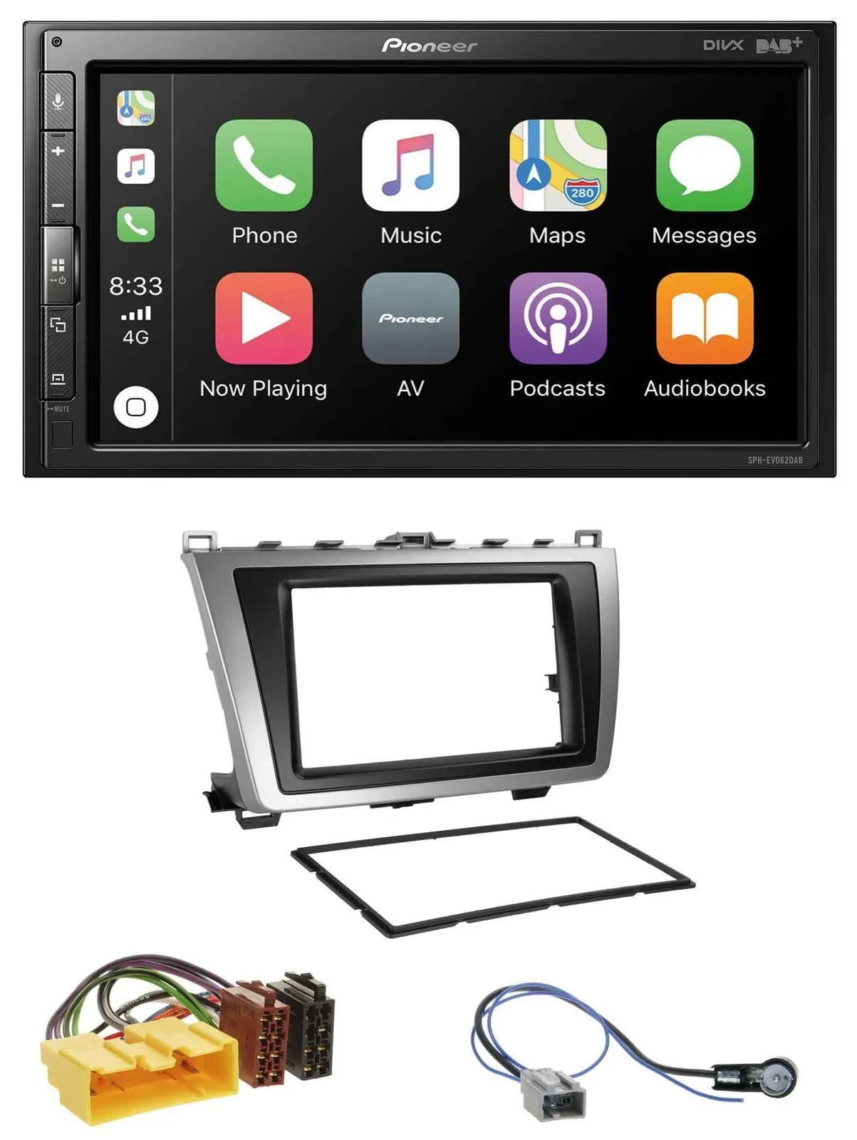 Pioneer USB MP3 DAB 2DIN Bluetooth Autoradio für Mazda 6 08-12 schwarz-silber