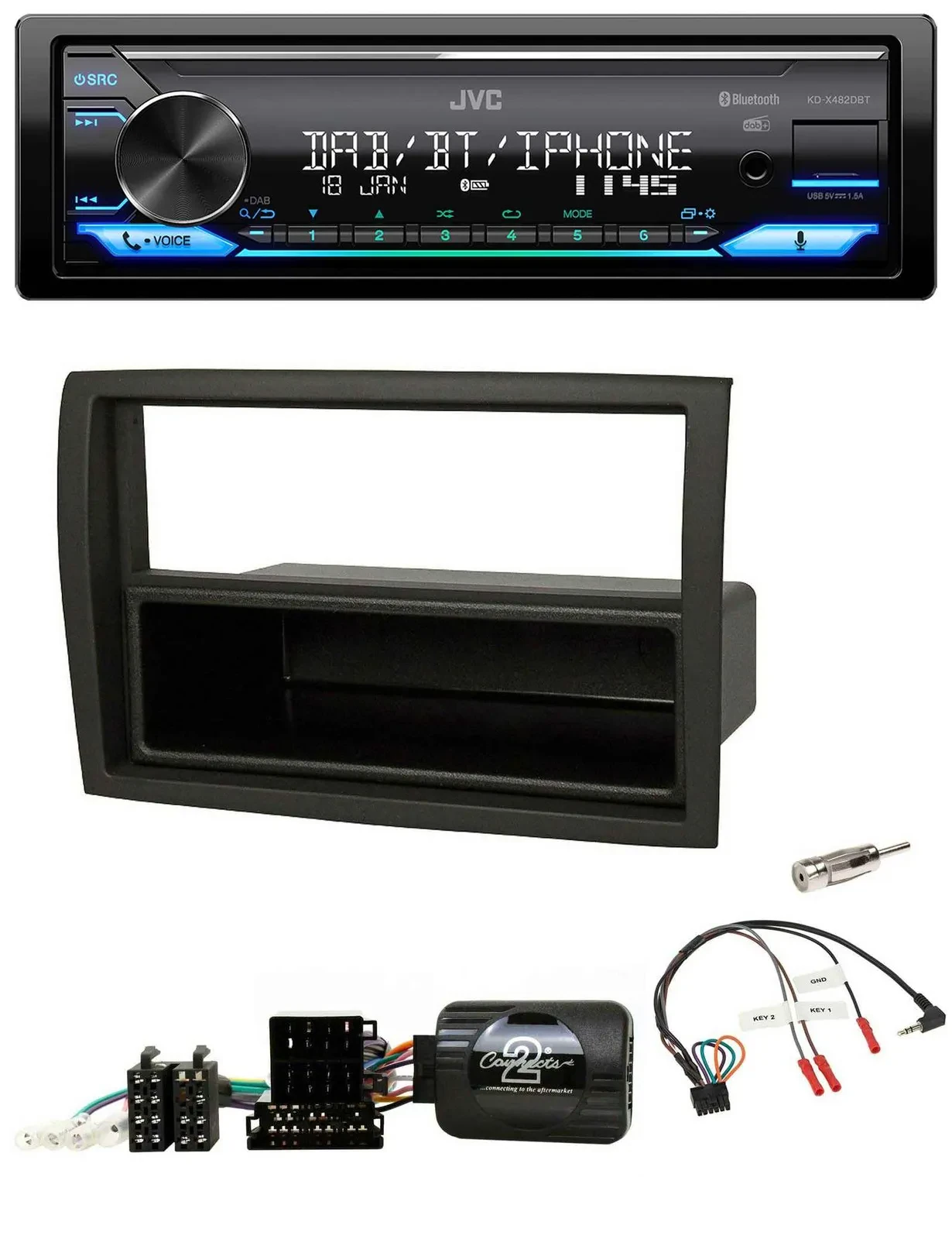 Автомагнитола для Fiat Ducato (2012–2015) JVC Bluetooth, DAB, USB, черная