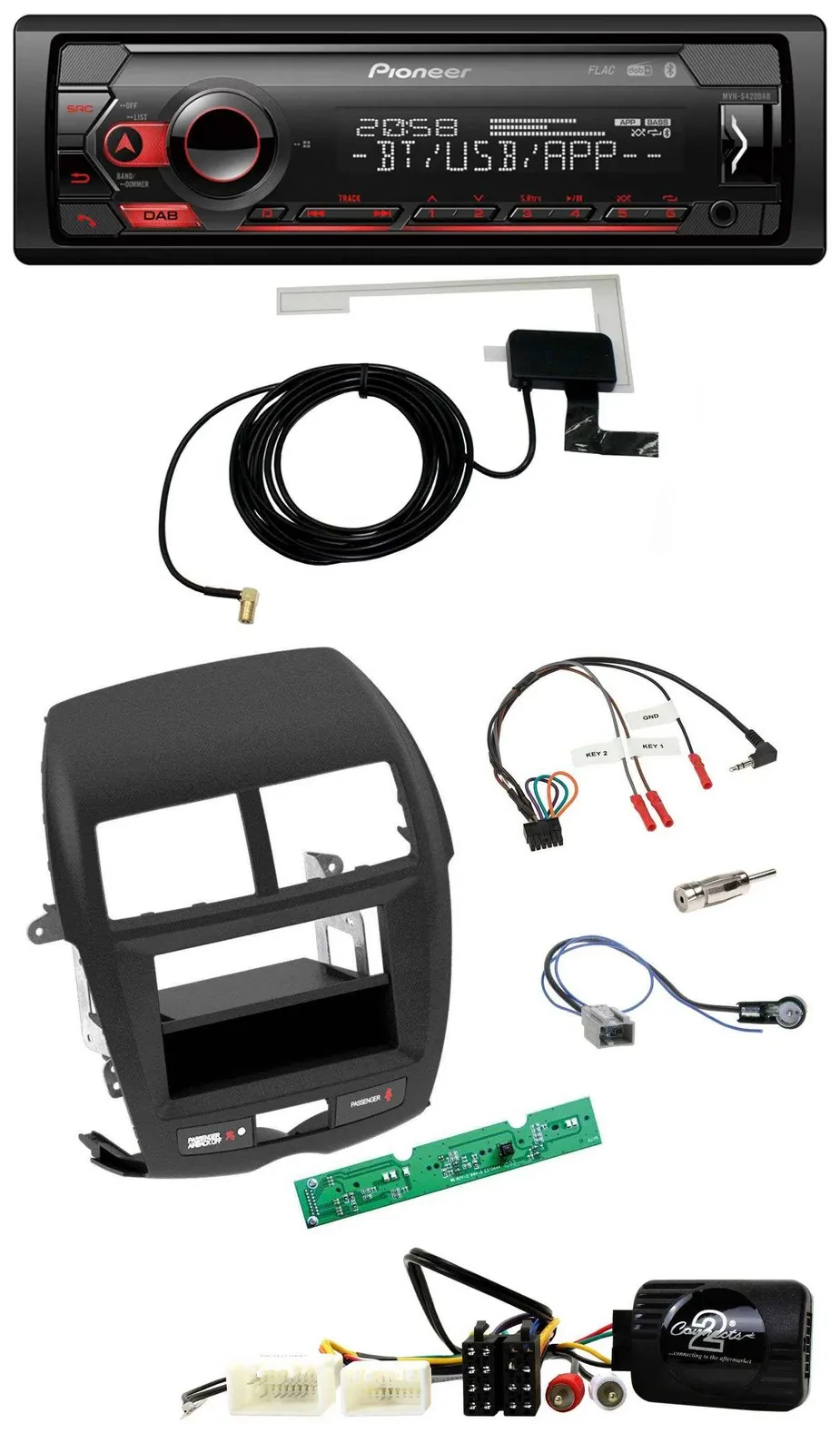 Автомагнитола для Mitsubishi ASX 2010–2014 Pioneer DAB, Bluetooth, USB, поддержка управления на руле