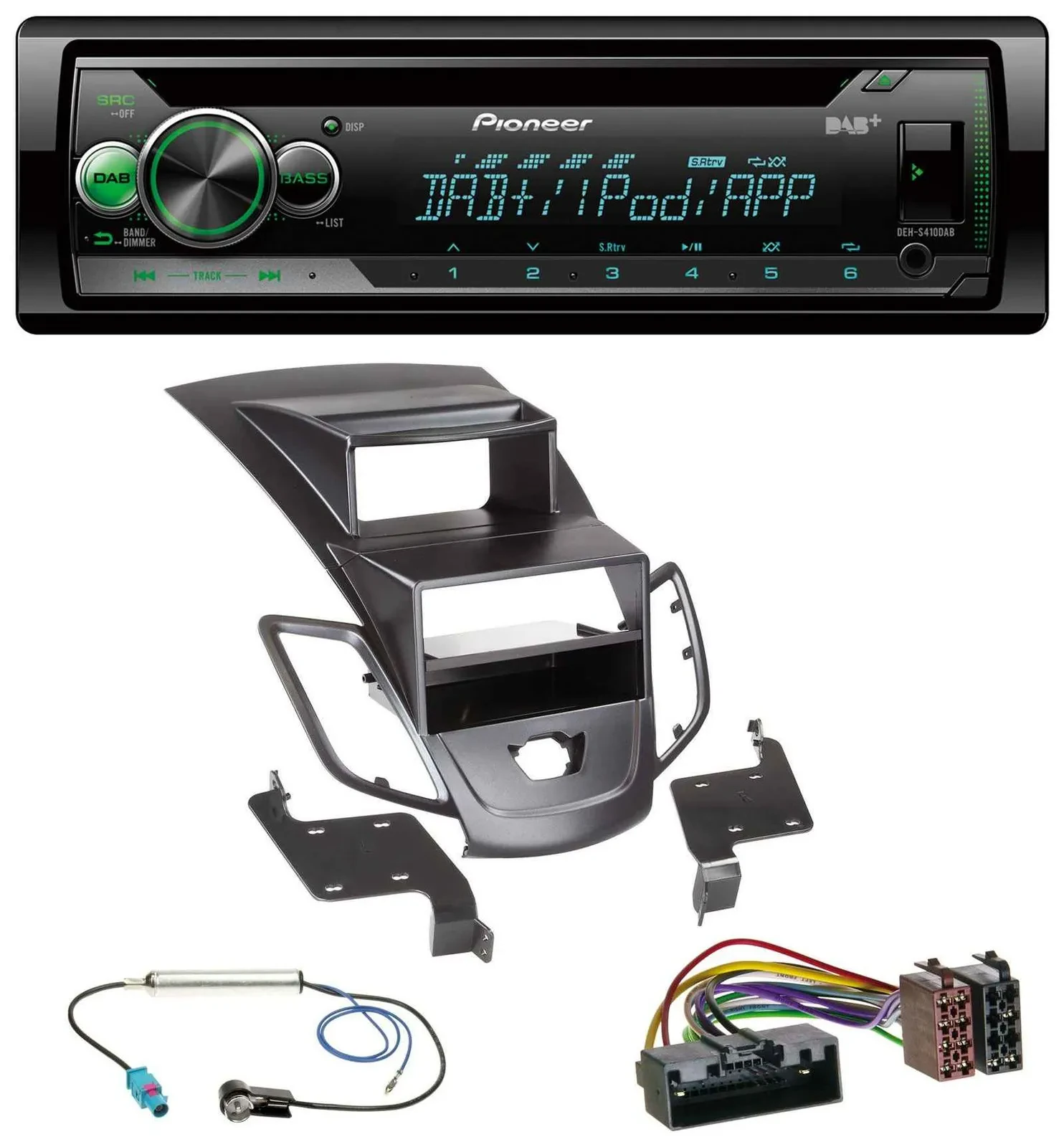 Pioneer USB MP3 DAB AUX CD Autoradio für Ford Fiesta 10-17 Display schwarz