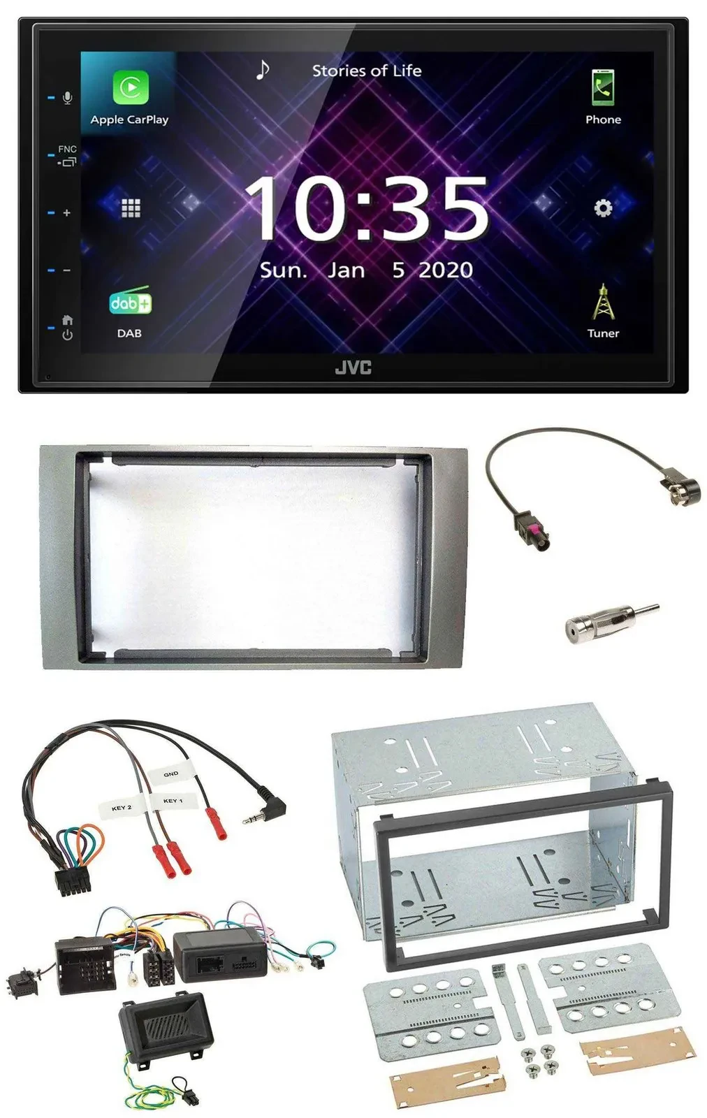 JVC DAB 2DIN Lenkrad Bluetooth USB Autoradio für Ford Kuga 2008-2012 silber